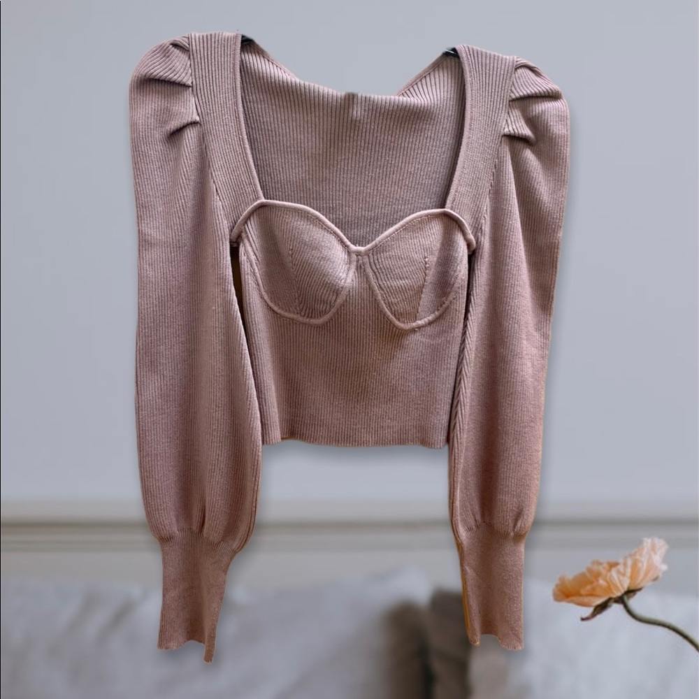 Bustier Balloon Sleeve Crop Top